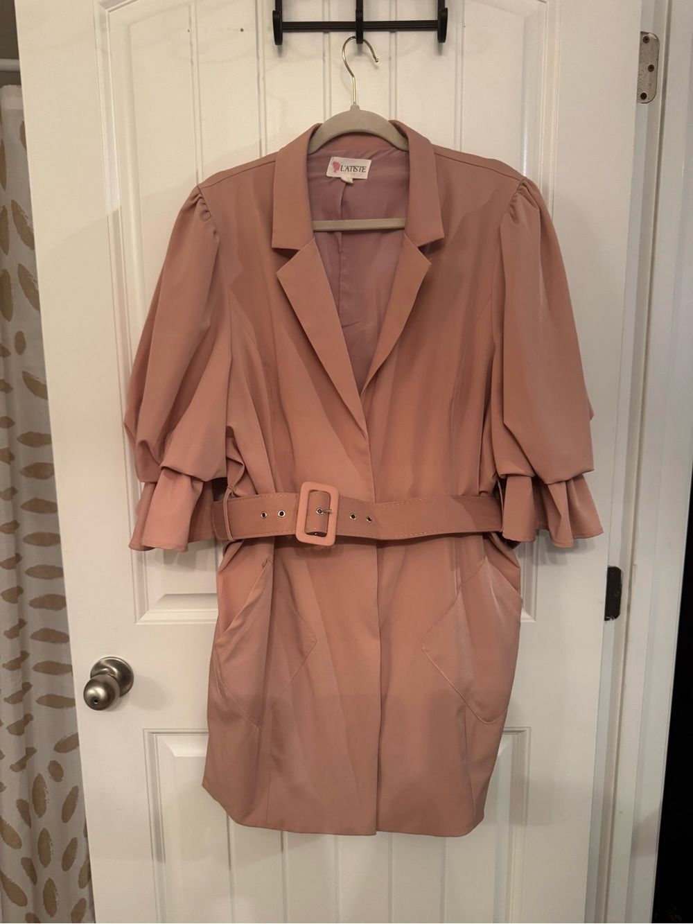 L'ATISTE Blush Pink Belted Wrap Dress